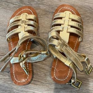 COACH Sabrina Gold patent,  Gold Logo Gladiator Sandals US 5
